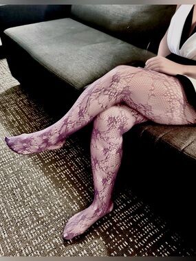 Purple Lace Pattern Fashion Tights - Women Accessories
